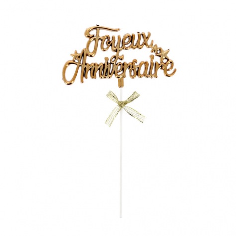 Cake topper "Joyeux Anniversaire" Or