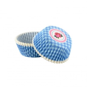 Caissettes Cupcakes Vichy bleu / Fleur